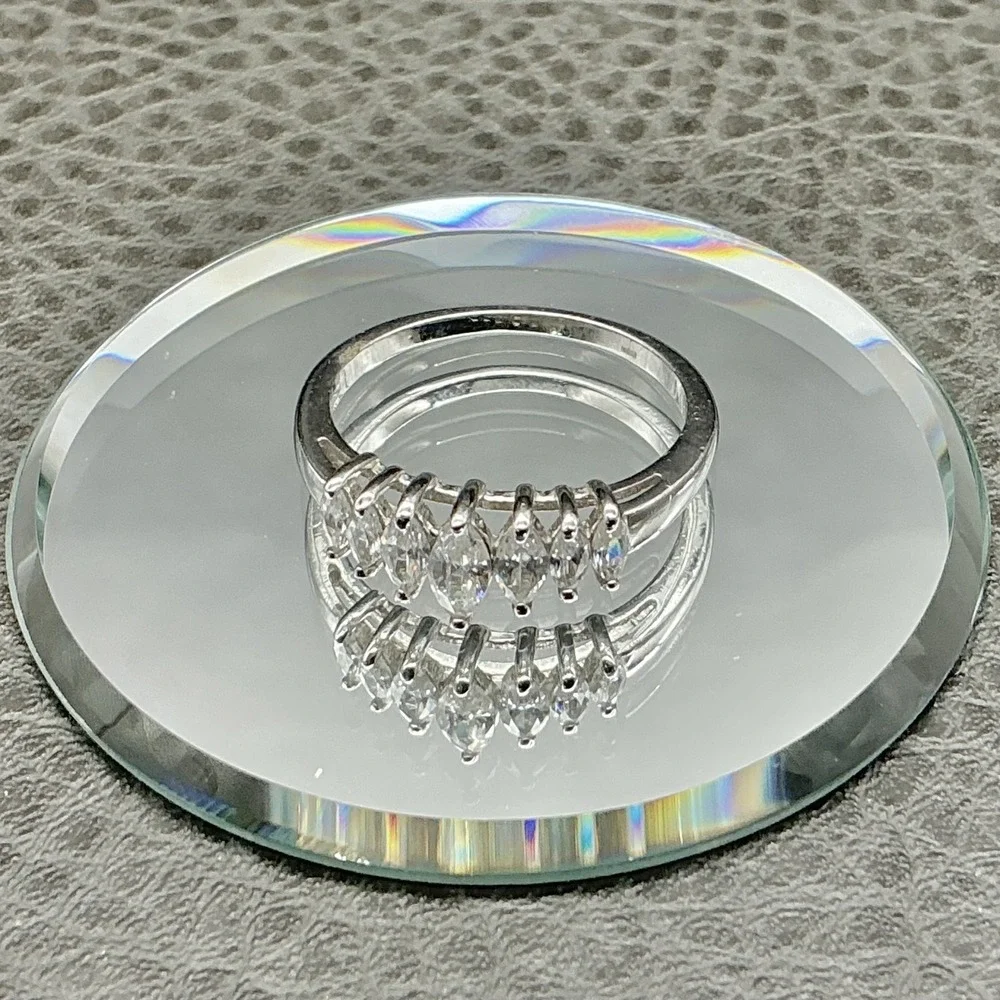 Ring Size 8 Silver Tone Marquise Clear Stones Band Cocktail Womens Jewelry